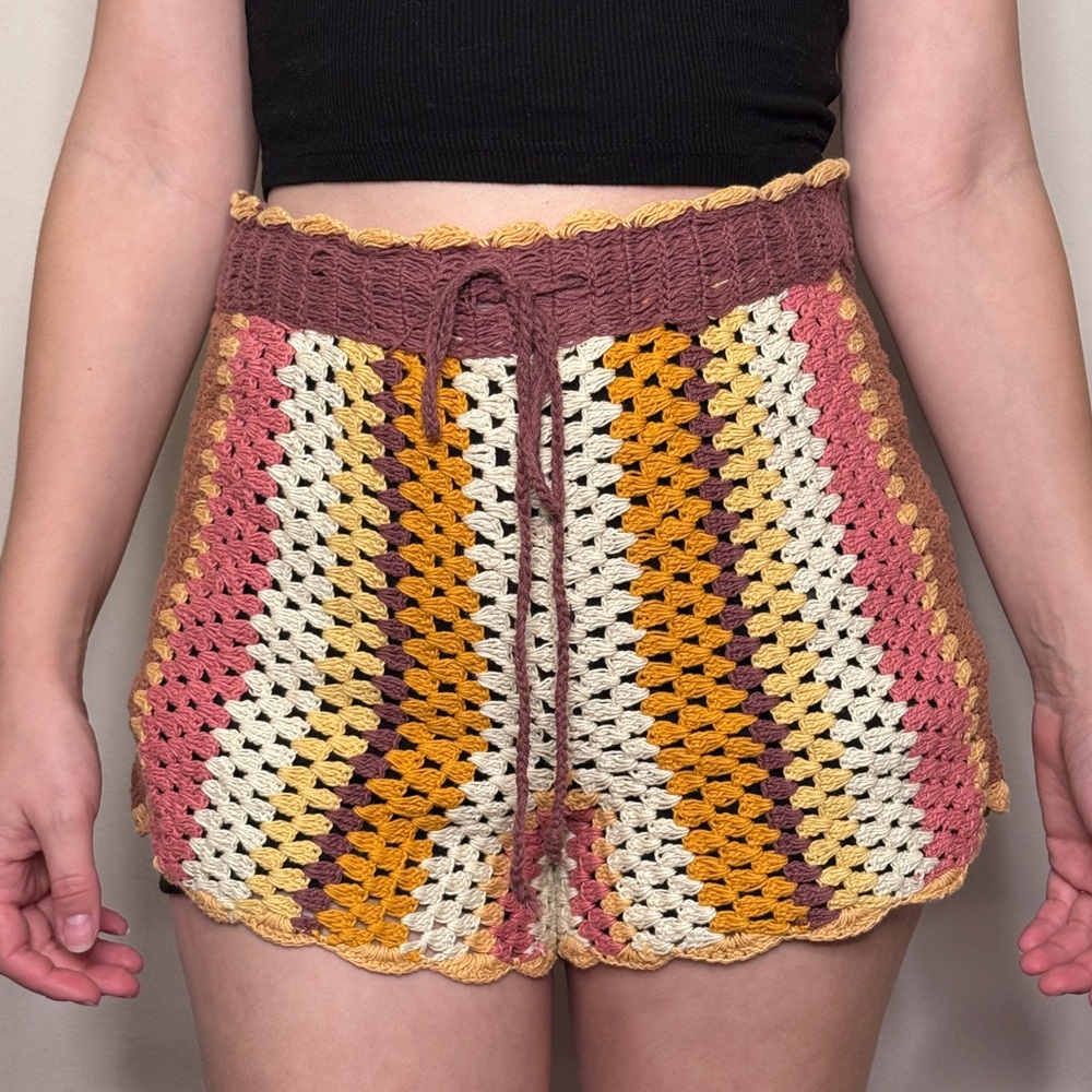 Zara High Waist Crochet Shorts - Pink, Yellow, Brown